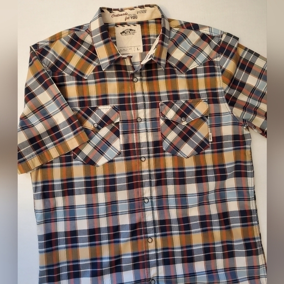Vans Off The Wall plaid button down short sleeve mens shirt in size Large F7 - Picture 2 of 9